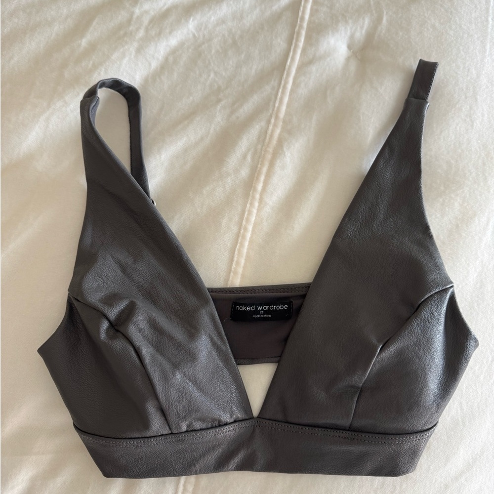 Naked Wardrobe Pleather Charcoal Bralette